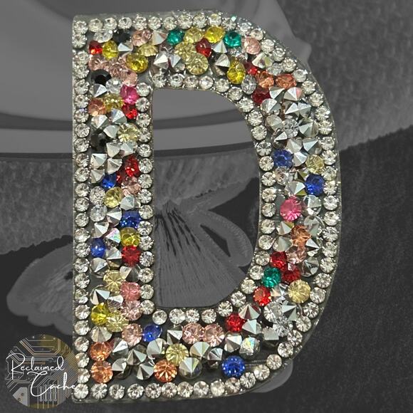 Letter D Multicolor Rhinestone Iron On Patch - Picture 1 of 2
